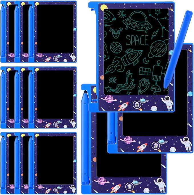 Nezyo 12 Pack Space Party Favors Mini LCD Writing Tablet for Kids 4.6 Inch Doodle Board Drawing Tablet Erasable Reusable Electronic Drawing Pads for Space Party Decor Birthday Supplies