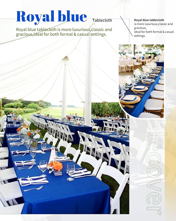 Showgeous 4 Pack Royal Blue Tablecloth 60 x 126 Inch, Rectangle Tablecloth for 8 Foot Table, Stain and Wrinkle Resistant Washable Polyester Table Cloth Cover for Wedding Dining Table Buffet Parties