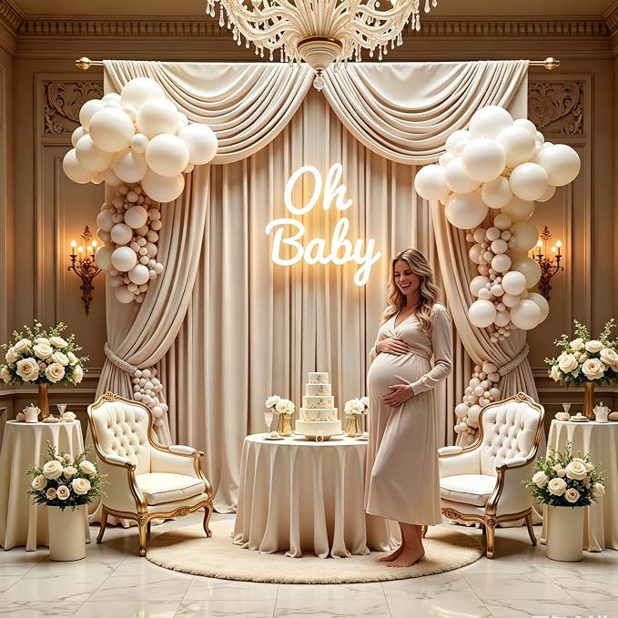 Gallety Warm Ivory Backdrop Curtain for Wedding, Polyester Photography Backdrop Drapes - 30FT x 10FT Wedding Backdrops with Rod Pockets for Children's Party,Birthday,Event,Graduation Party Decor