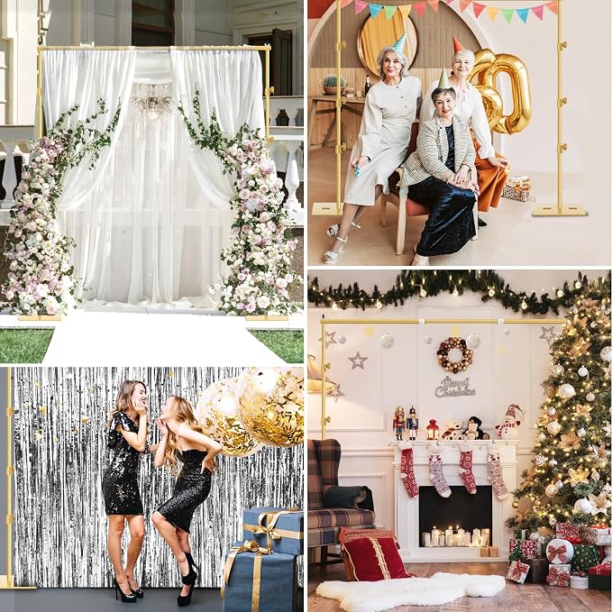 EMART Backdrop Stand, 8.5x10ft Width Adjustable Photography Background Support Poles with Heavy Duty Flat Base, Photo Metal Steel Pipe and Drape Frame Kit for Parties Birthday Wedding - Gold