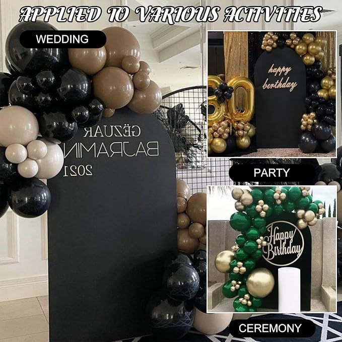 Metal Arch Stand and Cover Set,1 Black Spandex Fitted Backdrop with 1 Gold Wedding Arched Stand Frame for Parties Birthday Baby Shower Bridal Banquet Decoration (6.6FT)