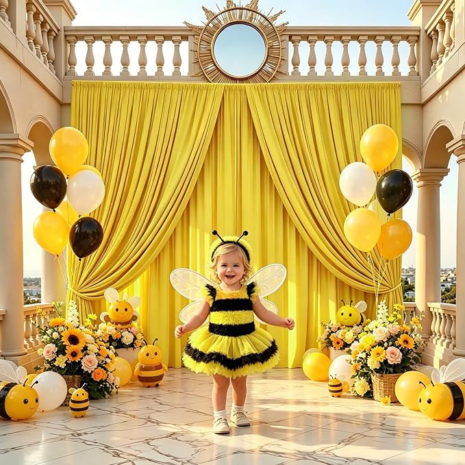Gallety Yellow Backdrop Curtain for Wedding, Photo Backdrop Curtain for Bridal Shower Decorations - 10FT x 10FT Stage Curtains for Graduation Dances,Birthday,Summer Themed Parties,Photography