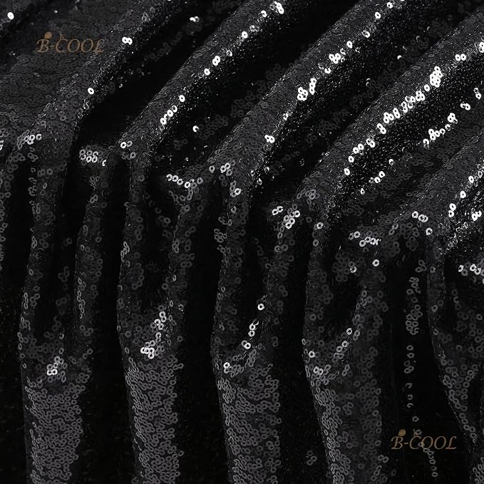 B-COOL Black Sequin Tablecloth 90x156inch Sparkly Sequin Table Linen Halloween Shiny Sequence Table Cloth Wedding Event Decor