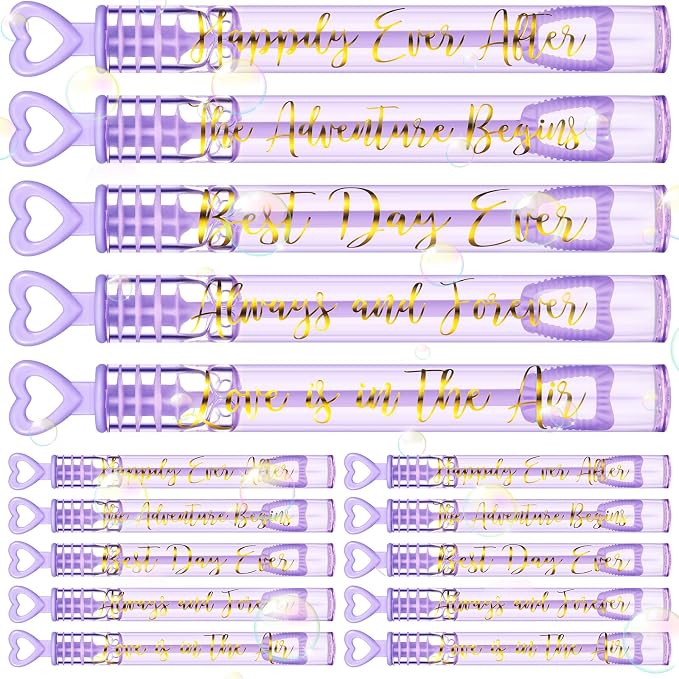Hollowfly 60 Pack Purple Gold Lavender Wedding Mini Bubble Wands for a Wedding Bulk Heart Bubble for Guests Send Off Wand Adults Bridal Exit Shower Party Supplies Valentine Anniversaries Celebration