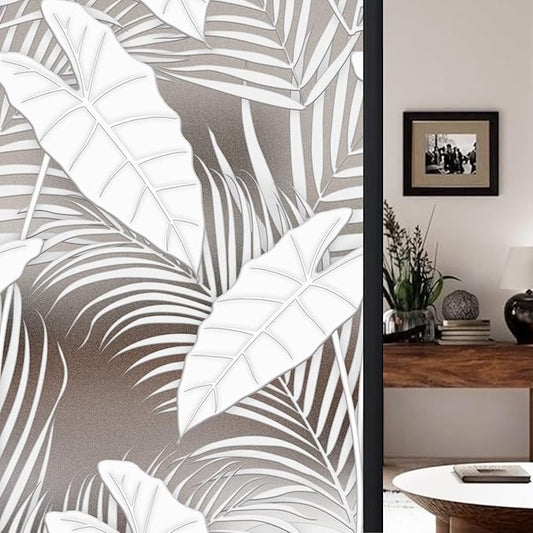 Faux 3D Frosted Tropical Window Privacy Film for Glass Door and Window, 16.93"x78.74" 3D-Caladium