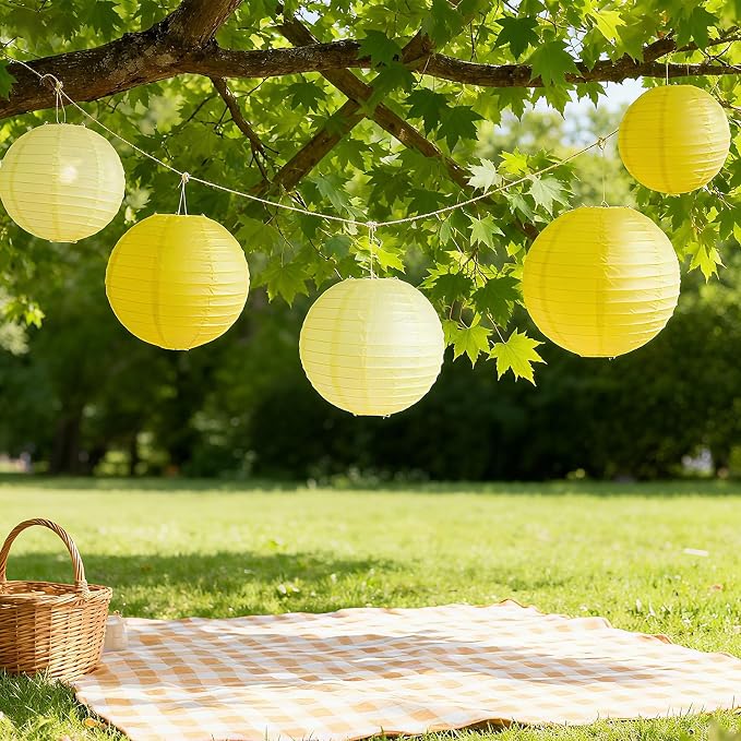 20Pcs Yellow Paper Lanterns Decorative, 6"8"10" Hanging Round Paper Lanterns Decorative for Bridal Shower Baby Shower Engagement Wedding Birthday Party