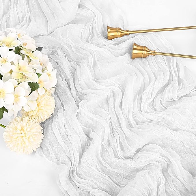 6 Pcs White Cheesecloth Table Runner 10FT, Gauze Table Runner for Wedding Reception Sheer Bridal Shower Birthday Party Boho Table Decoration, Rustic Romantic Wedding Runner