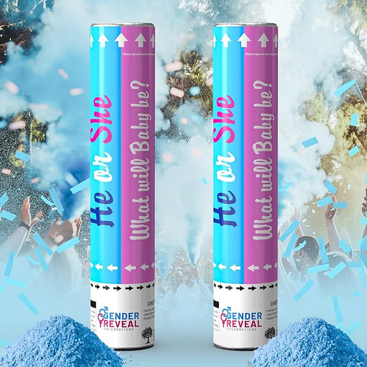 POPUPARTY 2 Pack blue Gender Reveal Confetti smoke Powder Cannon, Confetti and Powder Poppers | Ideal for Baby boy Gender Reveal Decoration and party