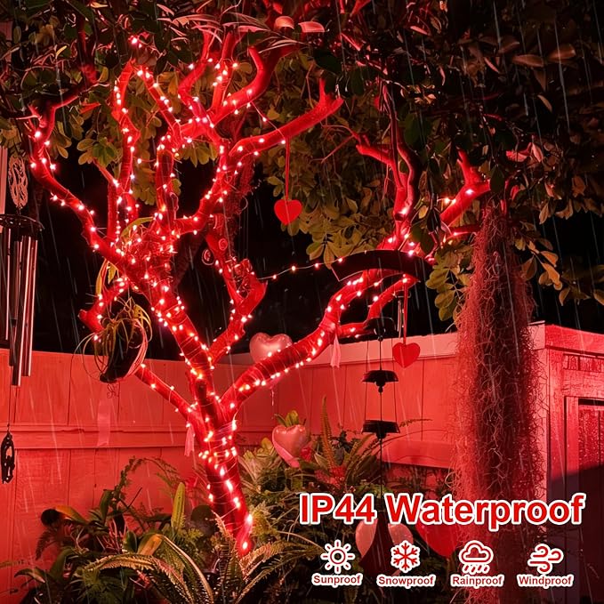 QITONG 4 Pack Solar Fairy Lights, Each 33ft 100 LED Red Halloween String Light Outdoor Waterproof, 8 Modes Silver Wire Christmas Twinkle Mini Lights