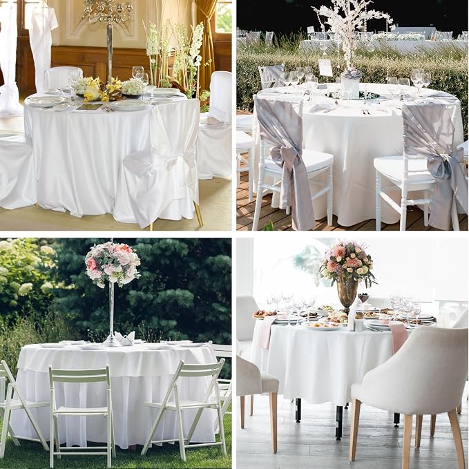 Round Tablecloth 120 Inch 8 Pack White Tablecloths Washable Decorative Linen Polyester Table Clothes Cover for Dining Table Banquets Buffet Parties and Wedding