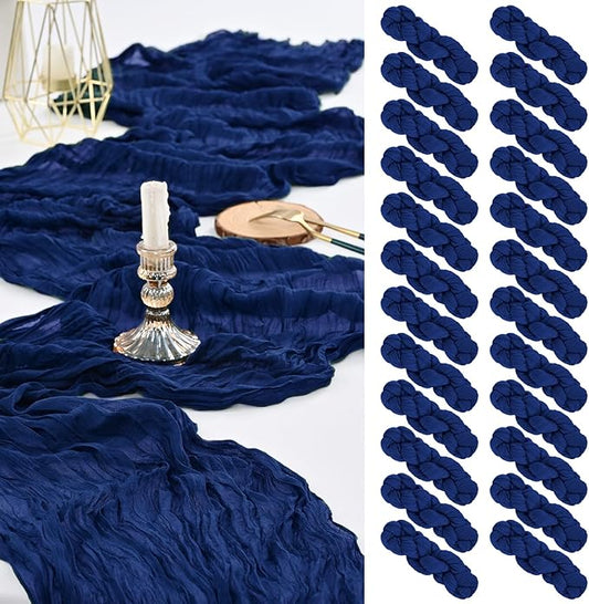 24 Pack Royal Blue Cheesecloth Table Runner,10FT Gauze Boho Long Cheesecloth Table Runners 20x120inch Rustic Cheese Cloth Table Runner for Wedding Party Bridal Shower,Table Decorations