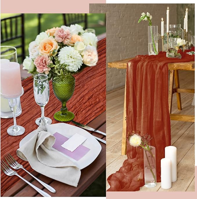 Foaincore 12 Pack Bulk Table Runner for Wedding Terracotta Cheesecloth Table Runner 13Ft Boho Gauze Rustic 157" Long Cheese Cloth Romantic Bridal Baby Shower Event Arbor Decor