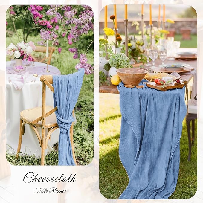 12 Pack Dusty Blue Cheesecloth Table Runner 21x120 Inches, Boho Gauze Rustic Semi Sheer Cheese Cloth Table Runners for Easter Wedding Bridal Baby Shower, Birthday Party, Long Farmhouse Table Decor