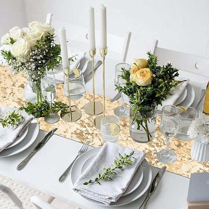 12 Pack Glitter Metallic Gold Table Runner, 11 x 108 Inches Sequin Table Runners, Mesh Decorations Glitter Table Runner for Party Wedding Birthday Bridal Shower Event Christmas Decorations