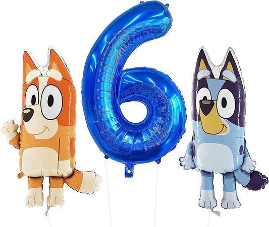 Toyland® Bluey & Bingo Balloon Birthday Pack - 2 x 32" Character Balloons & 1 x 40" Number Balloon - Kids Party Decorations