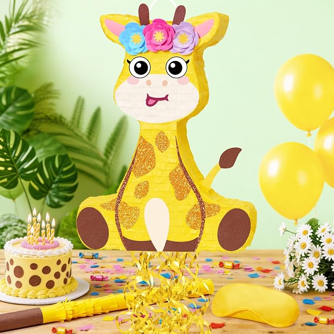 WERNNSAI Giraffe Piñata - Jungle Giraffe Piñata with Blindfold and Bat for Kids Cute Safari Animal Birthday Party Decorations Classroom Party Game Supplies Baby shower Decor