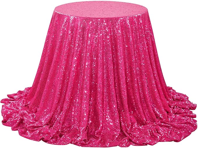 QueenDream Hot Pink Tablecloth 60 x 102 Inch Sequin Tablecloth Fuchsia Sparkly Tableclothfor Bridal Baby Shower Wedding Christmas Decorations