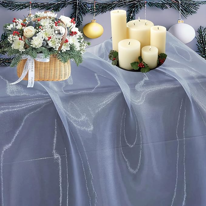 MDS Pack of 15 Yard Sheer Organza Fabric for Wedding Party Home Event Banquet Decorations, Backdrop Curtain Craft Dress Sewing Fashion DIY Crystal Organza Tulle Fabric Bolt 44” Wide - Dusty Blue