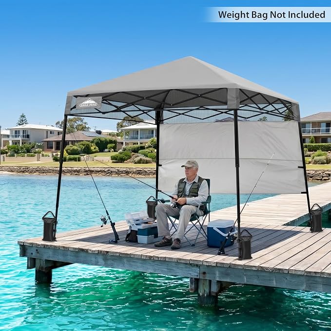 EAGLE PEAK 8x8 Pop Up Canopy Tent with Sidewall, Compact, Portable Slant Leg Instant Sun Shelter for Beach, Sports, & Camping, 8x8 Base 6x6 Top, Light Gray