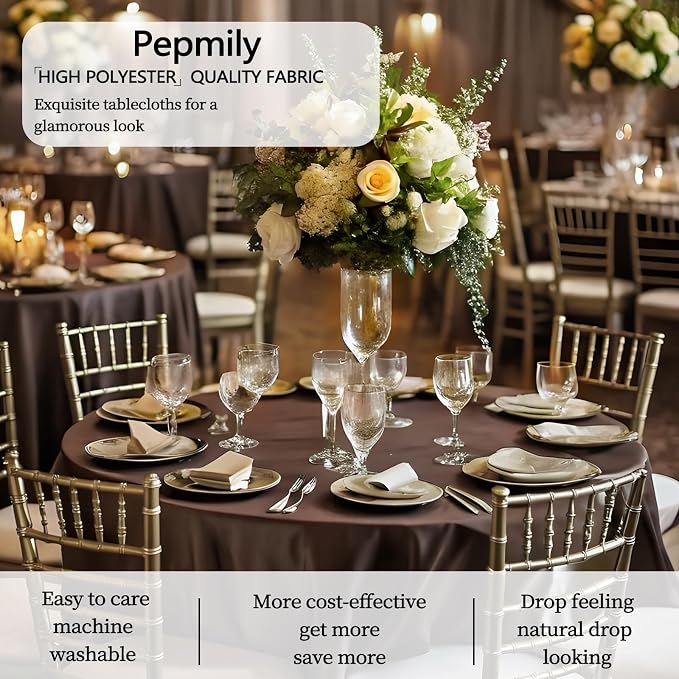 8 Pack Brown Round Tablecloth 90 Inch Round Table Cloth, Wrinkle Resistant and Washable Polyester Fabric Table Cloth Round Table Cover for Dining Wedding Banquet Party