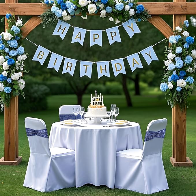 Eternal Beauty Pack of 50 Navy Blue Chair Sashes Band Bows Sequin Chair Sashes for Wedding Cover Decorations