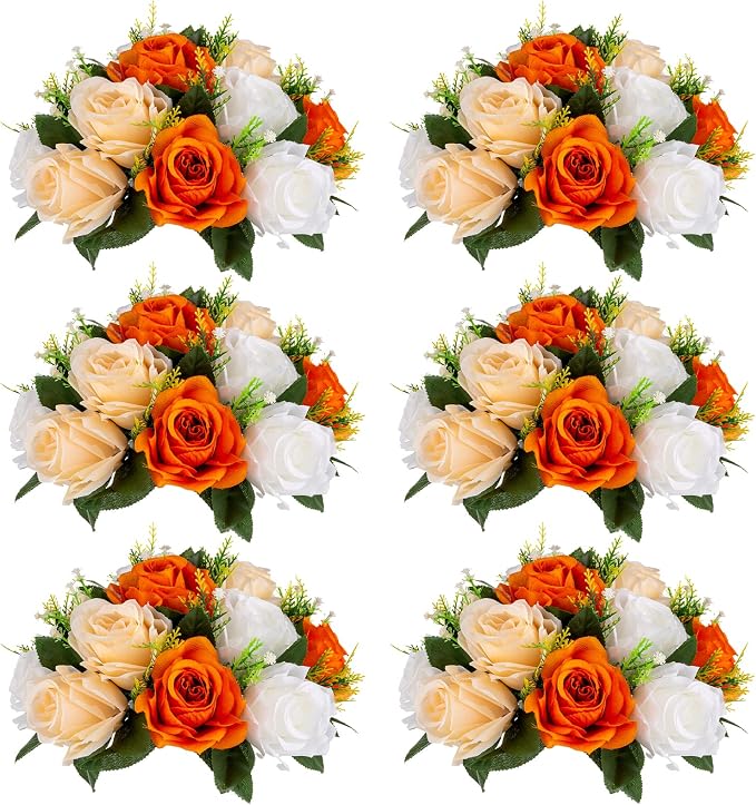 Sziqiqi Orange Fake Flowers for Fall Decoration Kissing Flower Balls for Wedding Centerpieces Tables Flower Centerpiece Arrangement for Party Festival