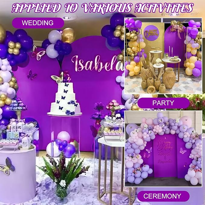 Metal Arch Stand and Cover Set,1 Purple Spandex Fitted Backdrop with 1 Gold Wedding Arched Stand Frame for Parties Birthday Baby Shower Bridal Banquet Decoration (6FT)