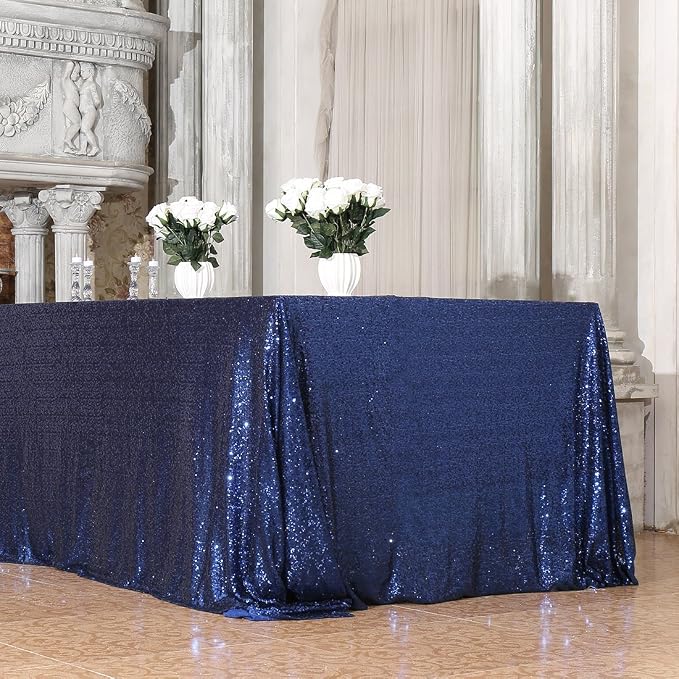 Poise3EHome Navy Blue Sequin Tablecloth 60×102 Inch Rectangle Table Cover for Birthday Wedding Party Baby Shower Decoration