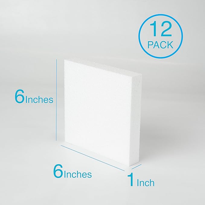 Silverlake 6x6x1 Craft Foam Squares for Styrofoam Board Projects (12-Pack)
