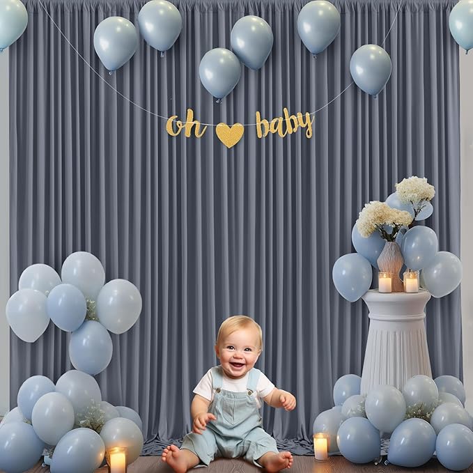 4 Panels Charcoal Backdrop Curtain for Parties Wedding Wrinkle Free Silver Grey Photo Curtains Backdrop Drapes Fabric Decoration for Birthday Party Baby Shower 20ft(W) x 10ft(H)