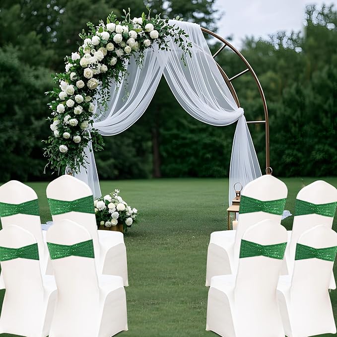 Eternal Beauty Set of 10 Green Chair Sash Band Bows Sequin Chair Sashes for Wedding Cover Decorations