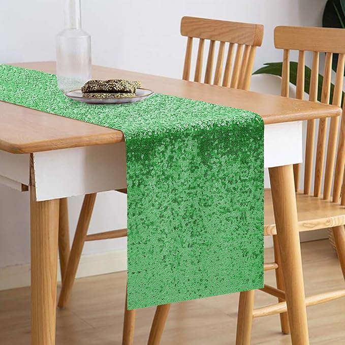 10 Packs 12 x 72 inches Grass Green Sequin Table Runner, Glitter Runner for Birthday Party Supplies Wedding Holiday Celebration Baby Shower Engagement Anniversary Decor
