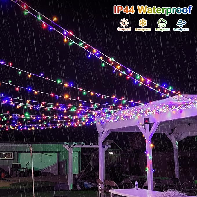 QITONG 2 Pack Battery Operated String Lights, Each 33ft 100 LED Multicolor Christmas Lights Outdoor Waterproof, 8 Modes Clear Wire Twinkle Fairy Lights Indoor with Remote