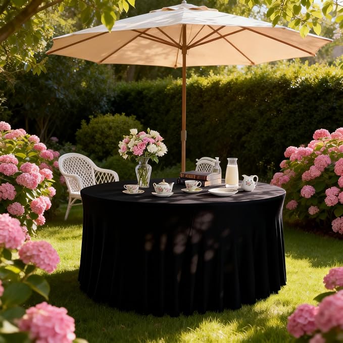 10 Pack Black Round Spandex Tablecloths for 60in Tables, 120 Inch Stretch Fitted Table Skirts, Wrinkle-Free Washable Polyester Covers for Wedding, Banquet & Party