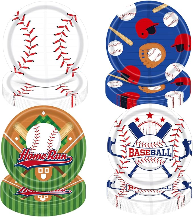 Funnymoom 60 Pcs Baseball Paper Plates Party Supplies 9 Inch Baseball Themed Birthday Party Decorations Disposable Plates for Adults Game Day Birthday Favors