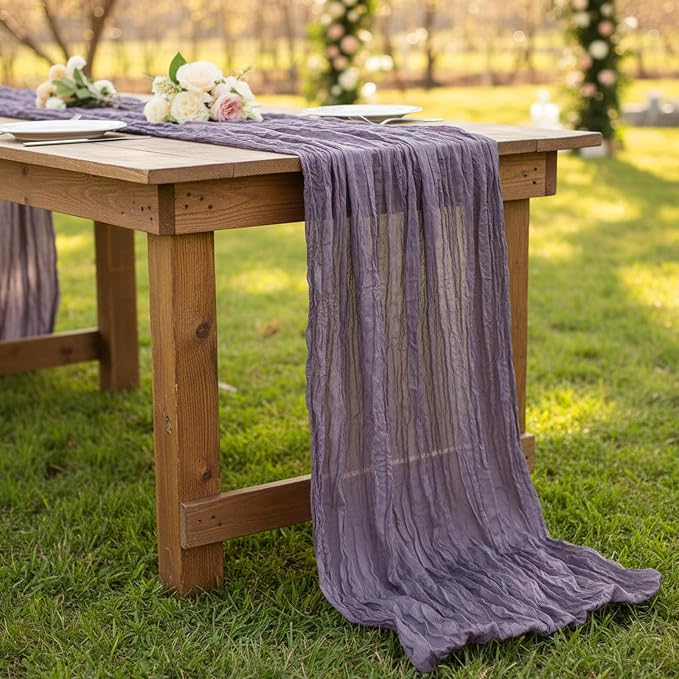 12 Pack Dusty Purple Cheesecloth Table Runner 120 Inch 10FT Cheese Cloth Runners for Birthday Party, Banquet, Theme Party, Wedding Decoration