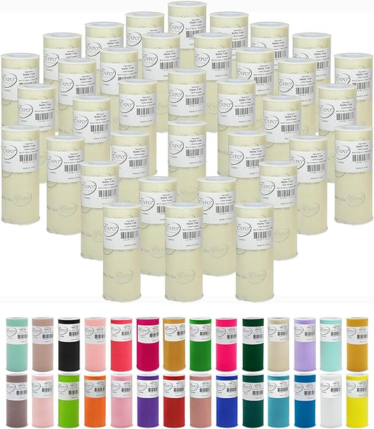 Expo International Decorative Matte Tulle, Lightweight Polyester Tulle Fabric for Tutus, Costumes, and Party Decorations, Washable, Easy-to-Use, 6 Inch x 25 Yards, Ivory, Pack of 36