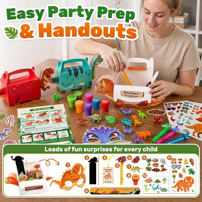 LovesTown 315PCS Dinosaur Party Favors for Kids Birthday, Dino Goodie Bag Fillers Stuffers, Birthday Party Supplies Gift Set for 12 Kids, Classroom Prizes Treasure Chest Toys
