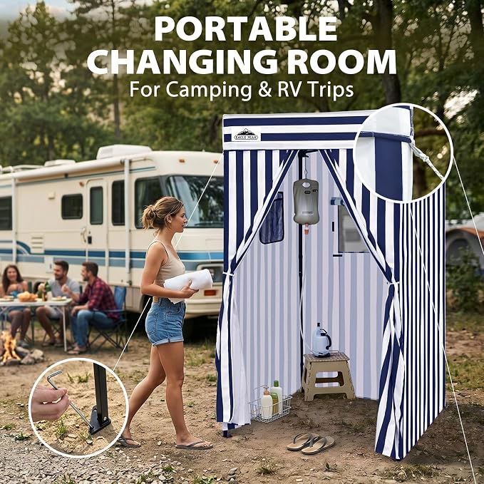 EAGLE PEAK 4x4 Pop Up Changing Tent, Flat Top Changing Room, White/Blue | Portable, Privacy Tent, Pool Cabana, Dressing Room, Shower & Toilet Use, Opaque Fabric, Instant Setup, Photoshoots, Camping