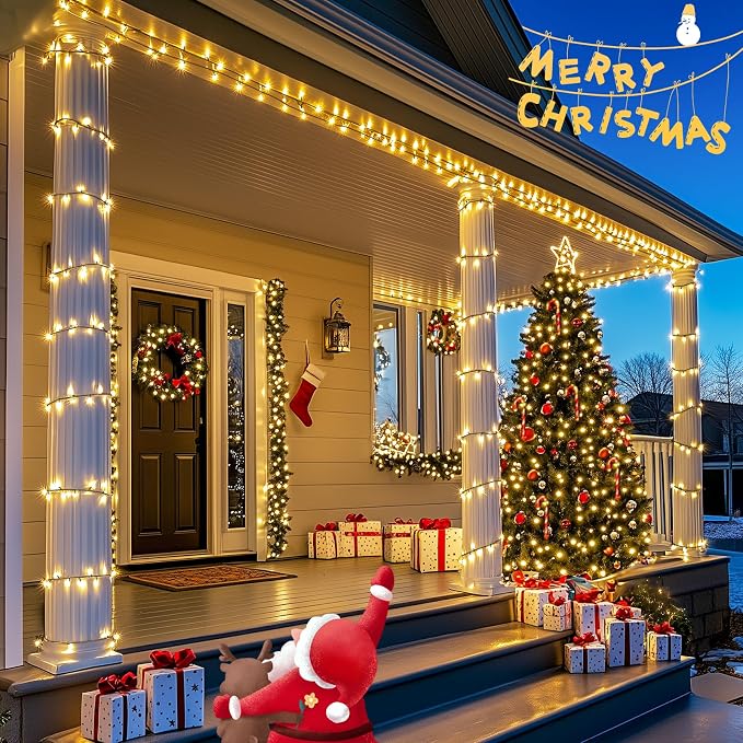 JMEXSUSS 1000 LED 328 FT Warm White Christmas Lights, 8 Modes String Lights Outdoor Waterproof for Christmas Classroom Dorm Patio Decor