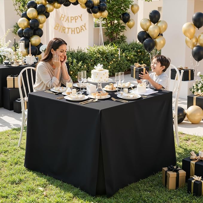 Shillance 4 Pack Black Square Tablecloth for 34x34 Inch Card Table Cover Waterproof Oil-Proof Spill-Proof Polyester Square Fitted Tablecloth for Wedding Parties Display Trade Show