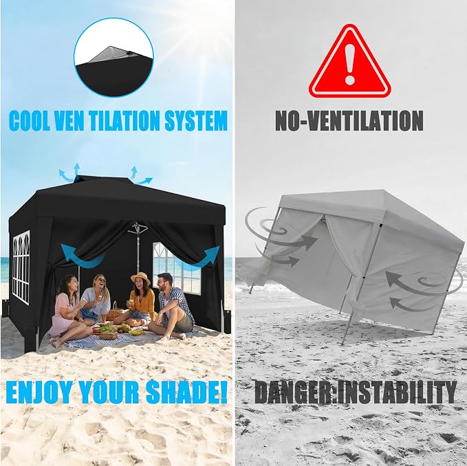 10x10 Pop Up Canopy Tent with Sidewalls x 4 – Easy Setup Canopy Tent, Waterproof, UV-Resistant, Portable with Carry Bag for Outdoor Events, Camping, and Backyard Parties – Black