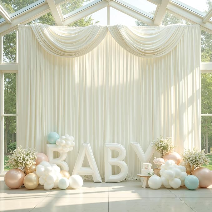 30ftx12ft Wrinkle Free Ivory Backdrop Curtains for Parties, 6 Panels 5x12FT Long Silky Polyester Ivory Photo Backdrop Drapes Back Drop Cloth for Wedding Birthday Photography Background Decor