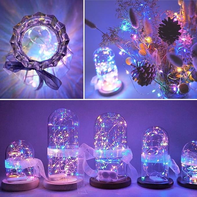 20 Packs Fairy String Lights, 6.6FT 20 LEDs Battery Operated Silver Copper Wire Starry String Light for DIY Party Christmas Costume Wedding Easter Table Decorations (4 Colors)
