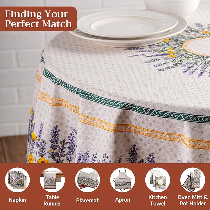 Maison d' Hermine Table Cloth Round Table 100% Cotton 69 Round Inches Tablecloth Reusable Decorative for Dining Kitchen Room Farmhouse Party Home Hotel Restaurant Spring Summer - Fanny Lavender