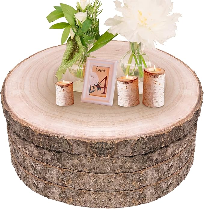 Wood Slices 4 Pcs 9.8-12Inch Large Wood Rounds Unfinished Wood Circles Natural Wood Slices for Centerpieces/Table Centerpieces/Crafts/DIY/Décor/Painting