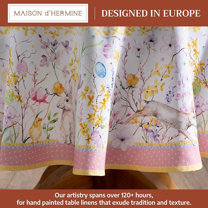 Maison d' Hermine Table Cloth Round Table 100% Cotton 63 Round Inches Tablecloth Reusable Decorative for Dining Kitchen Room Farmhouse Party Home Hotel Restaurant Spring Summer - Easter Zest