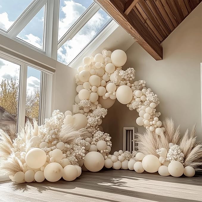 Sand White Balloons, 98PCS Double Stuffed Cream Beige Balloon Garland Arch Kit, 18/12/10/5 Inch Different Sizes for Birthday Party Graduation Wedding Anniversary Baby Shower Decorations