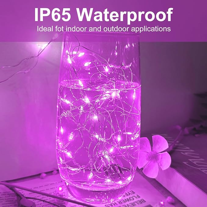 Pink Led Fairy Lights Battery Operated, 12 Pack LED Mini String Lights, 7FT 20LED Silver Wire Firefly Starry Moon Lights Fairy String Light for Gender Reveal Party Wedding Valentine Mothers Day Decor