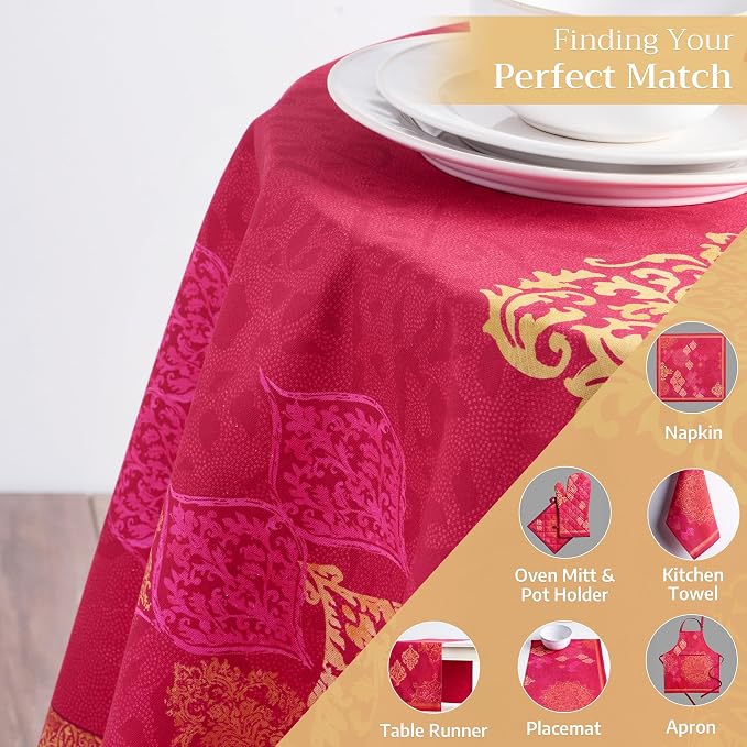 Maison d' Hermine Table Cloth Round Table 100% Cotton 69 Inches Fall Tablecloth Reusable Everyday Use for Thanksgiving Christmas Decorations Dining Farmhouse Party (Versailles)